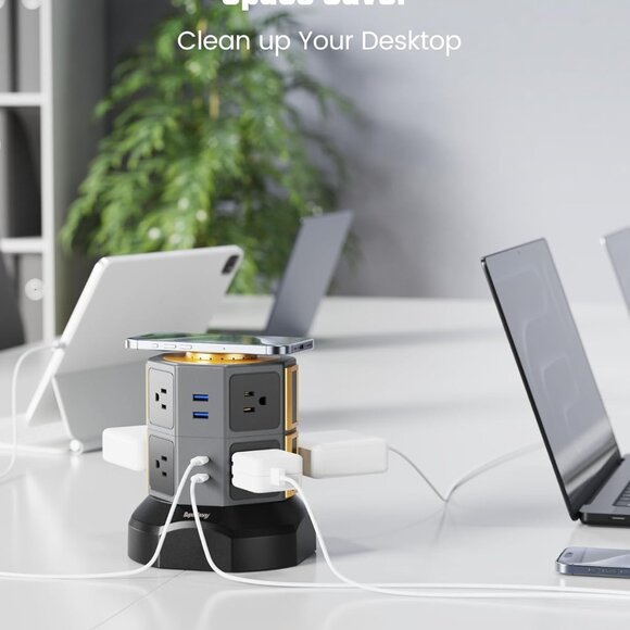 Power Strip Tower with 15W Wireless Charger, 6.5Ft Retractable Extension Cord, 1 - Picture 7 of 7